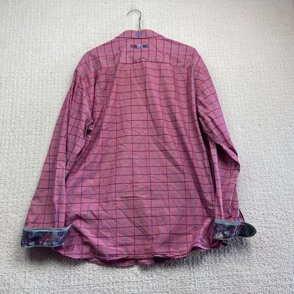 Au Noir Pink Dress Button Down Shirt Geometric Grid Watercolor Design Men Sz 7 - Picture 12 of 15
